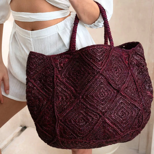 Nico Raffia Tote Bag - Aubergine