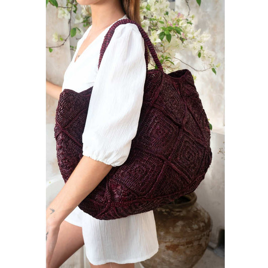 Nico Raffia Tote Bag - Aubergine