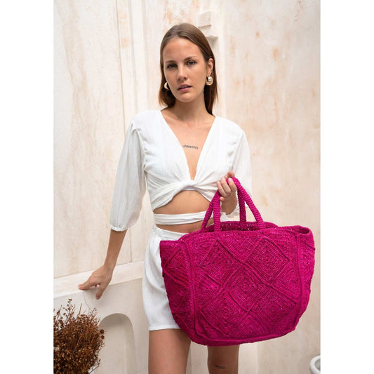 Nico Raffia Tote Bag - Fuchsia