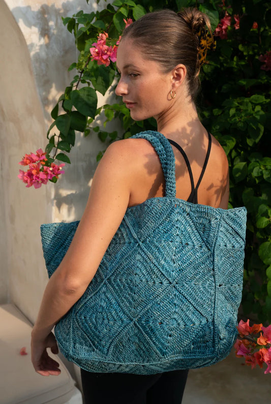 Nico Raffia Tote Bag - Blue Jeans