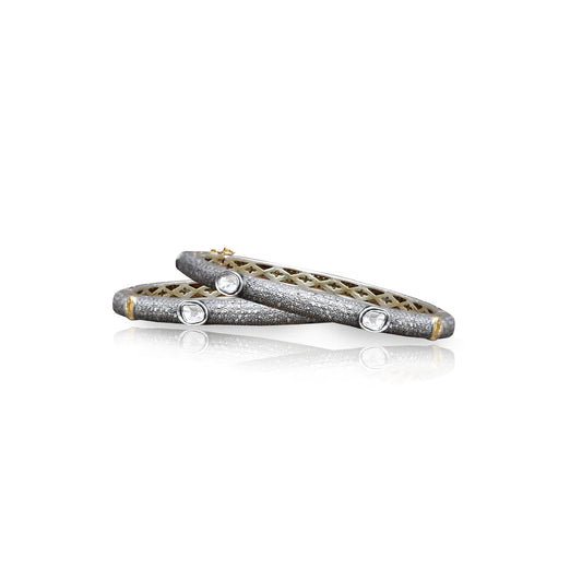 Pave + 6 Sliced Diamond Bangle Oval Shape