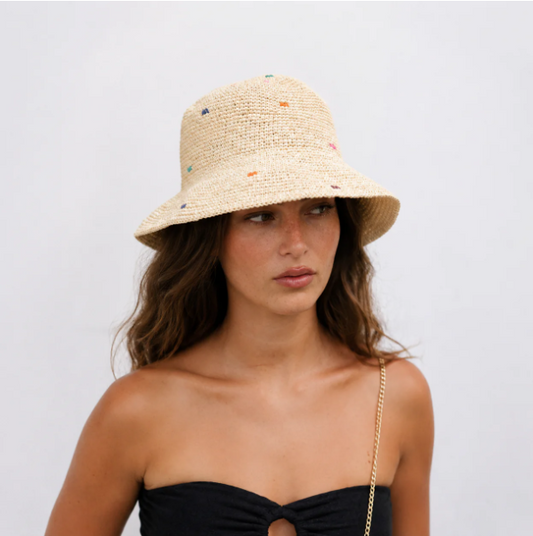 Pompom Raffia Hat