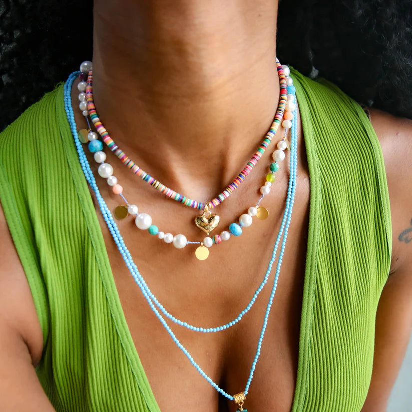 Evie Knotted Necklace in White Pearl Multi