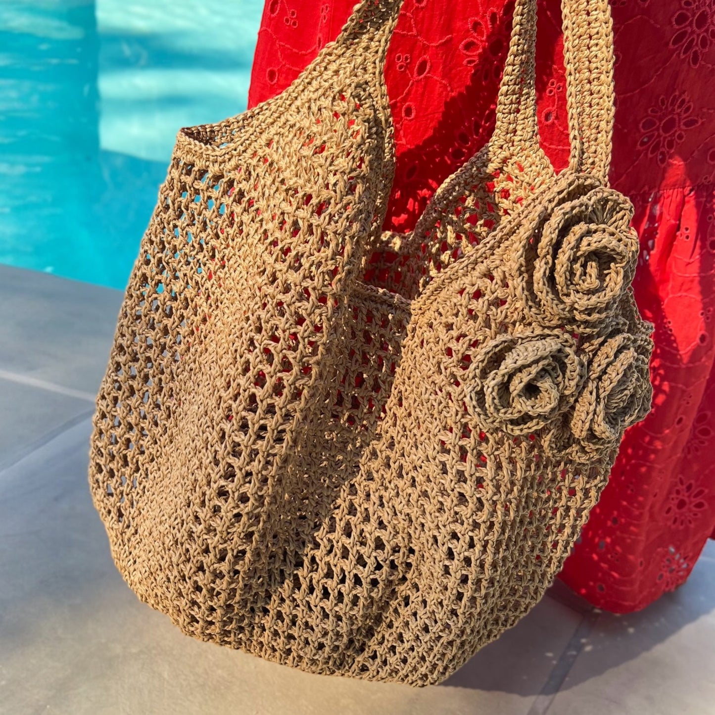 Raffia Rosette Tote Bag