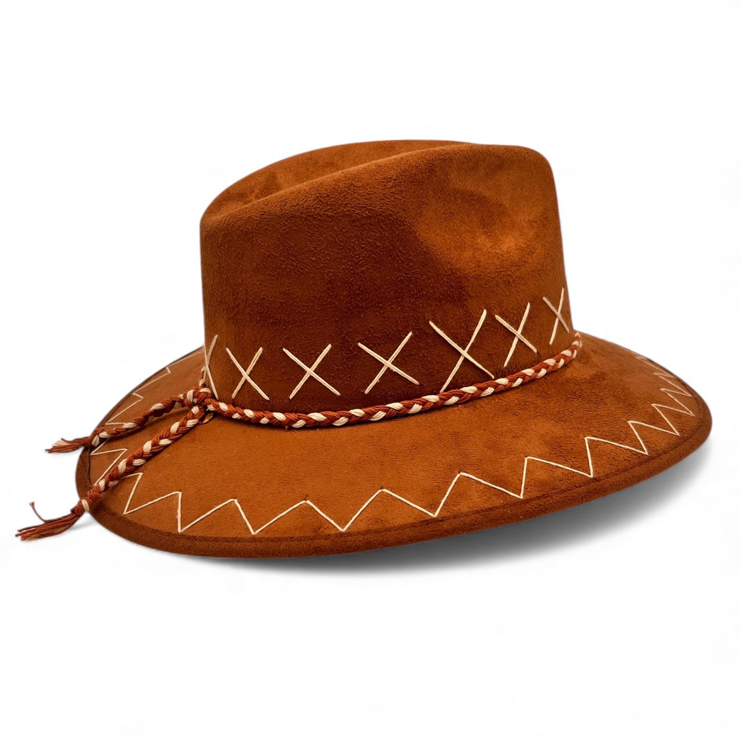 Rancho Vegan Suede Wide Brim Fedora in Cognac