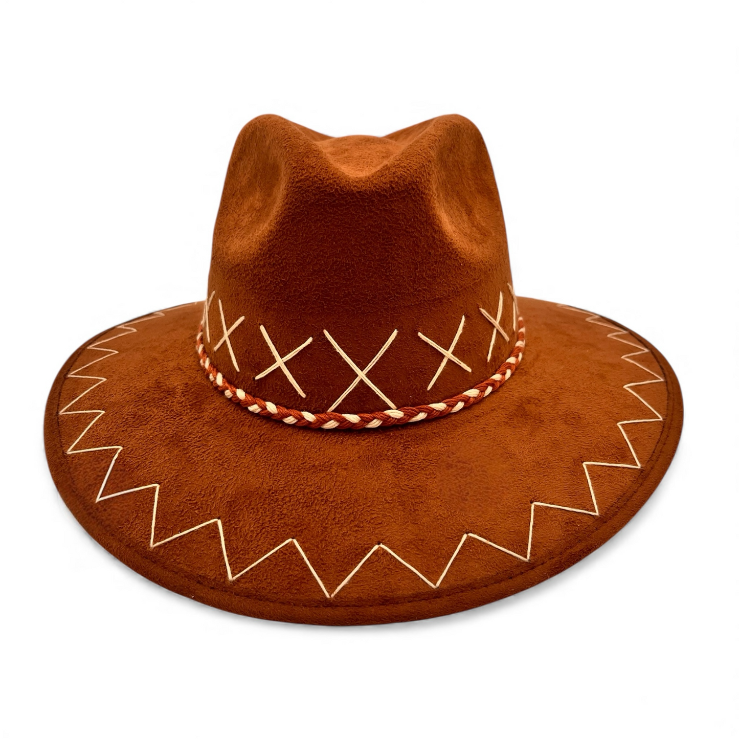 Rancho Vegan Suede Wide Brim Fedora in Cognac
