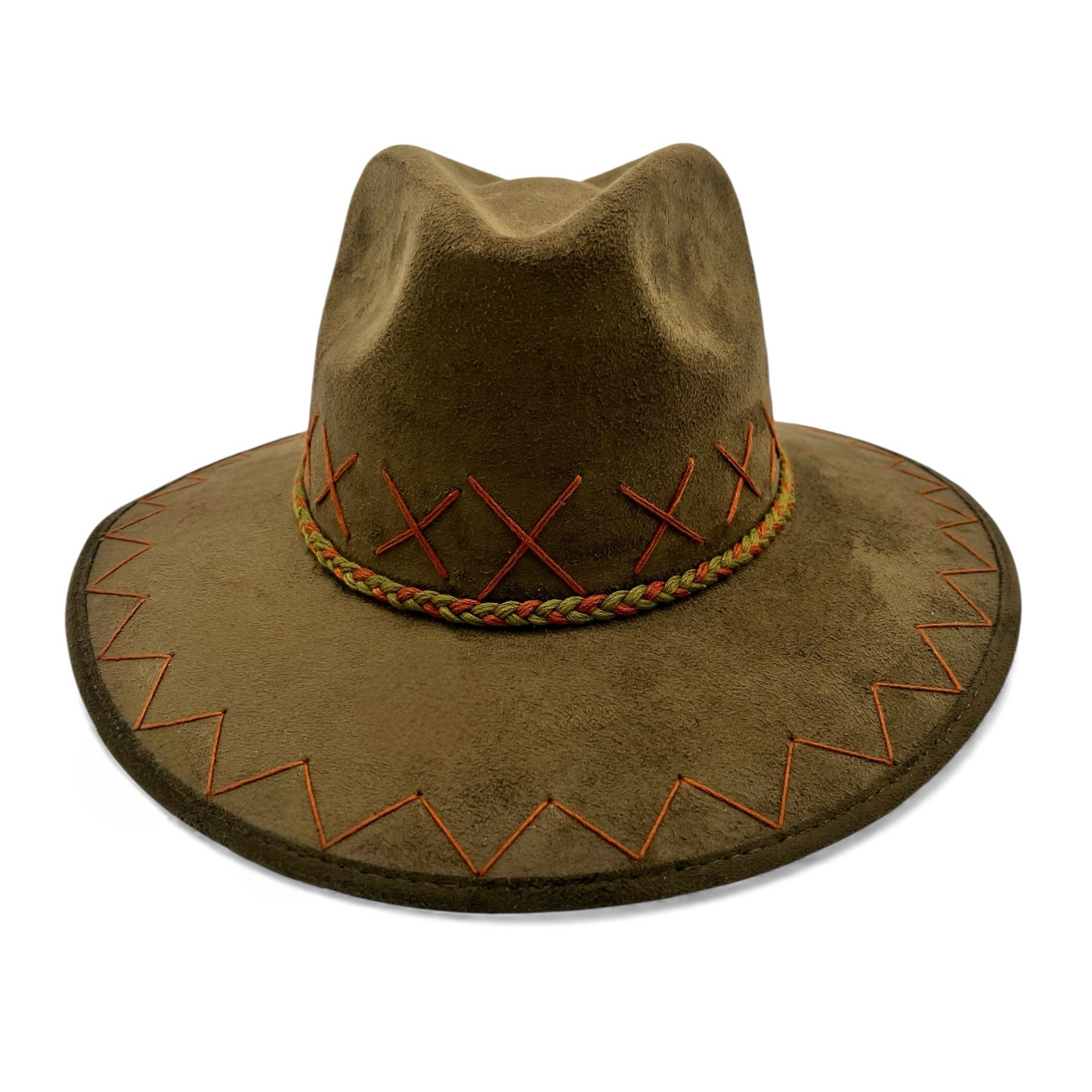 Rancho Vegan Suede Wide Brim Fedora in Olive Green