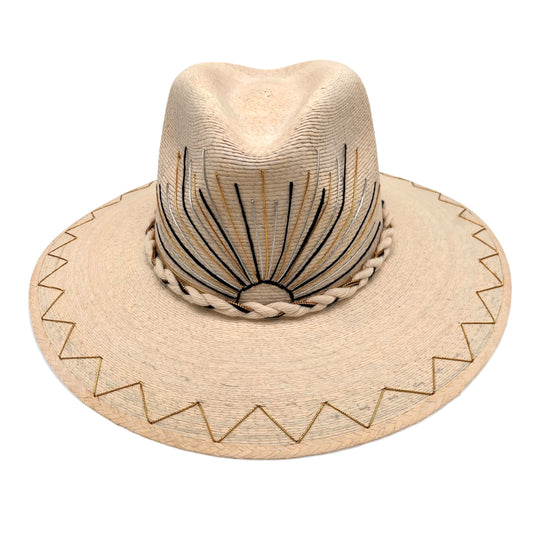 Ray of Light Palm Leaf Hat (Black-Metallic Silver-Metallic Gold-Curved Brim)