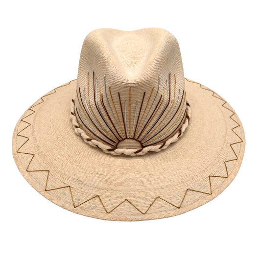 Ray of Light Palm Leaf Hat (Dark Brown-Metallic Gold-Metallic Silver-Curved Brim)