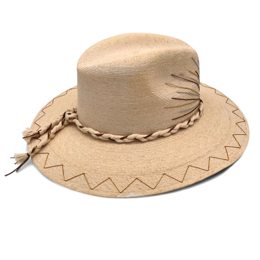 Ray of Light Palm Leaf Hat (Dark Brown-Metallic Gold-Metallic Silver-Curved Brim)