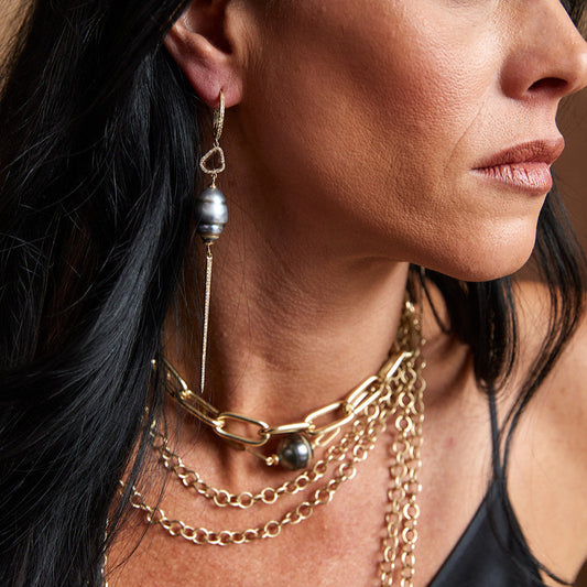 Tahitian Pearl and Diamond 14k Drop Earrings