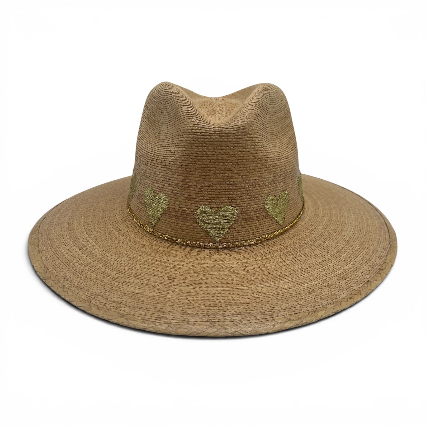 Sea Lovée Palm Leaf Hat (Tan with Metallic Gold Hearts)