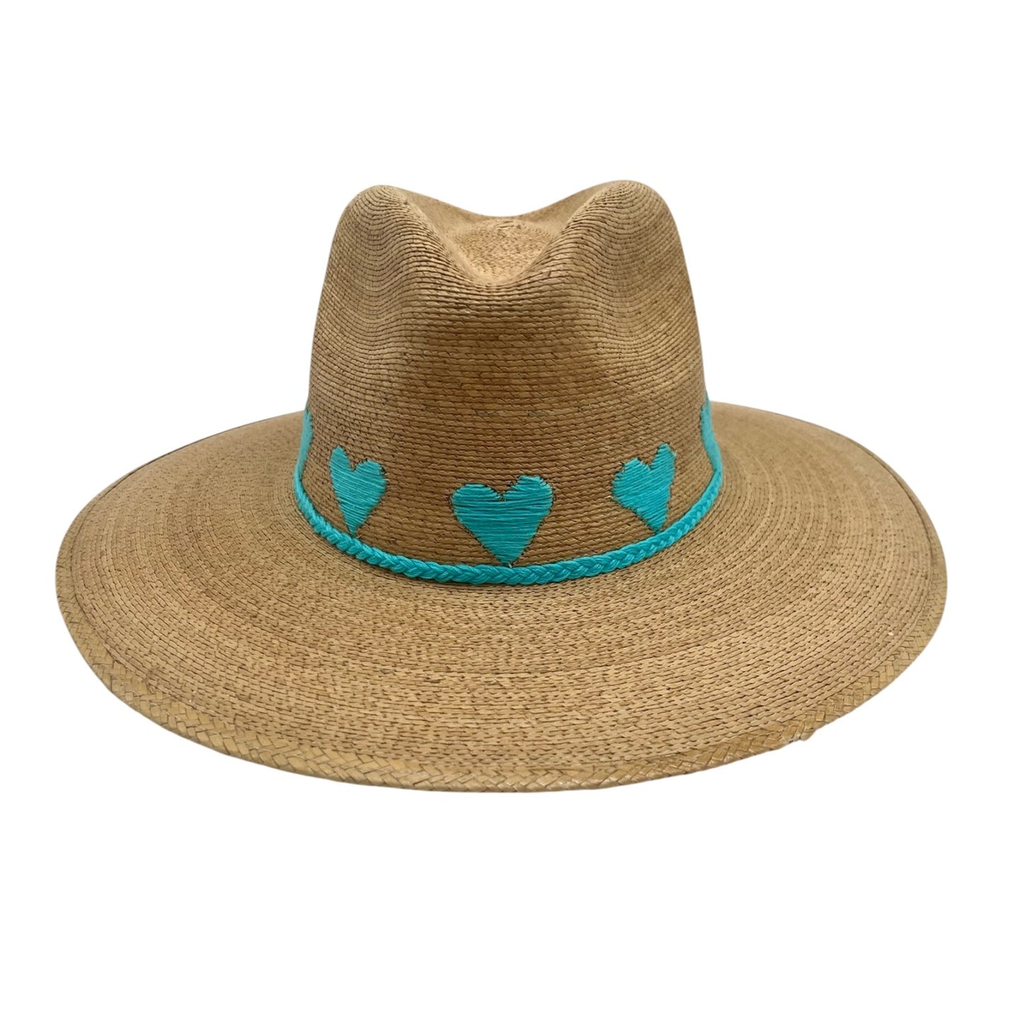 Sea Lovée Palm Leaf Hat (Tan with Turquoise Hearts)