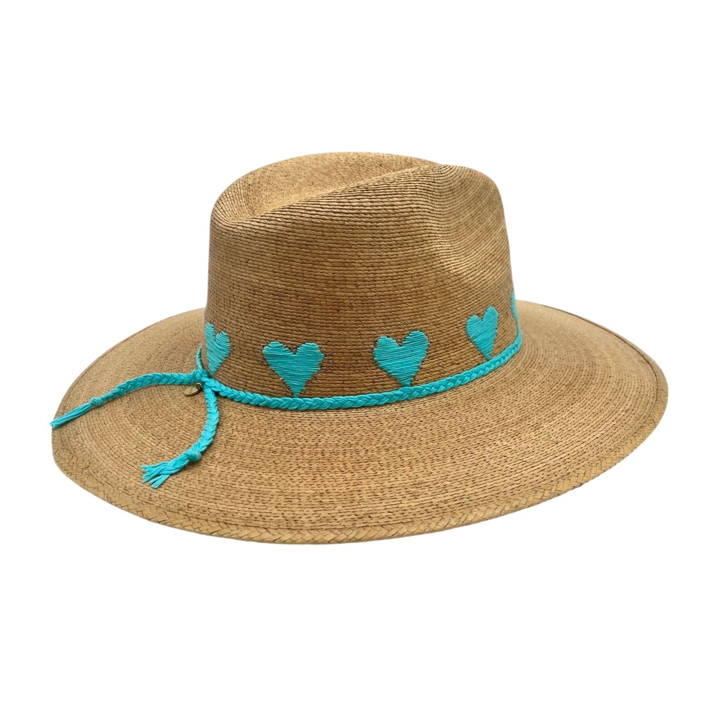 Sea Lovée Palm Leaf Hat (Tan with Turquoise Hearts)