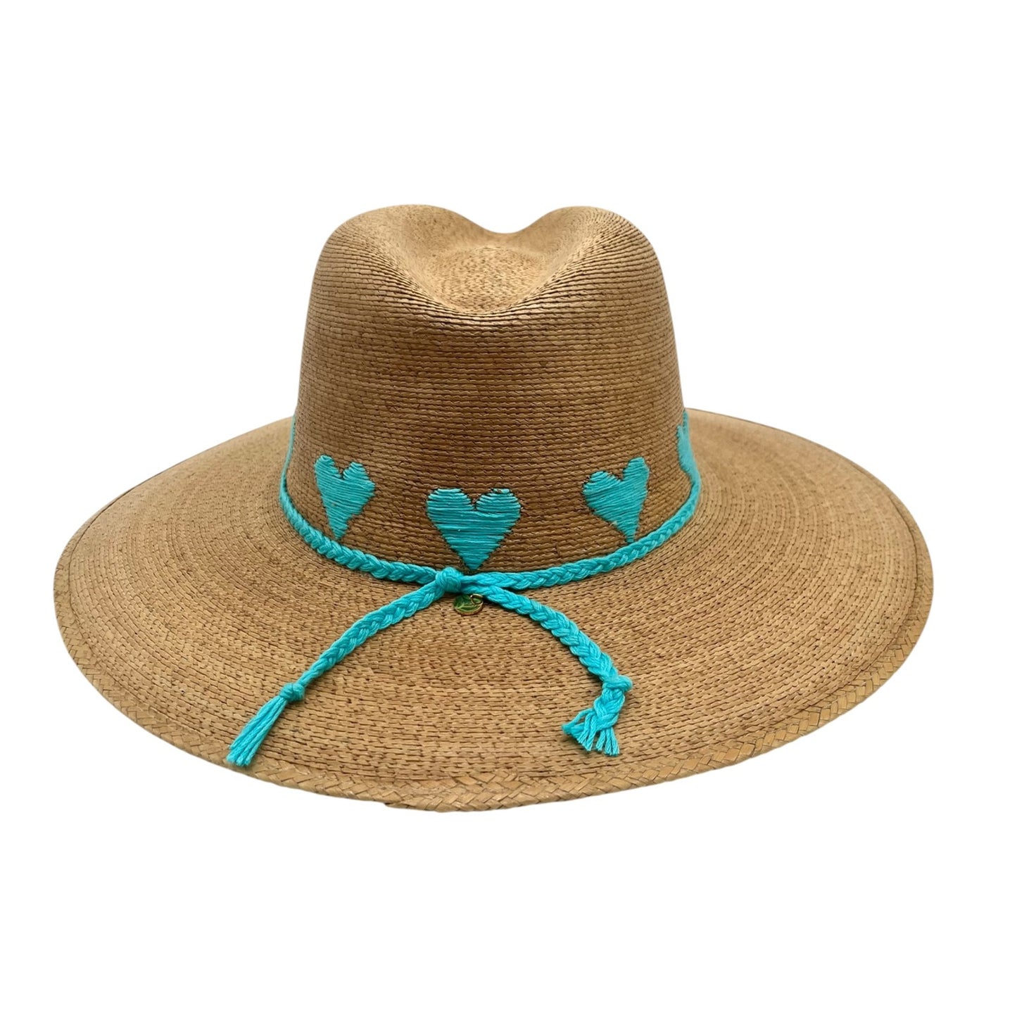 Sea Lovée Palm Leaf Hat (Tan with Turquoise Hearts)
