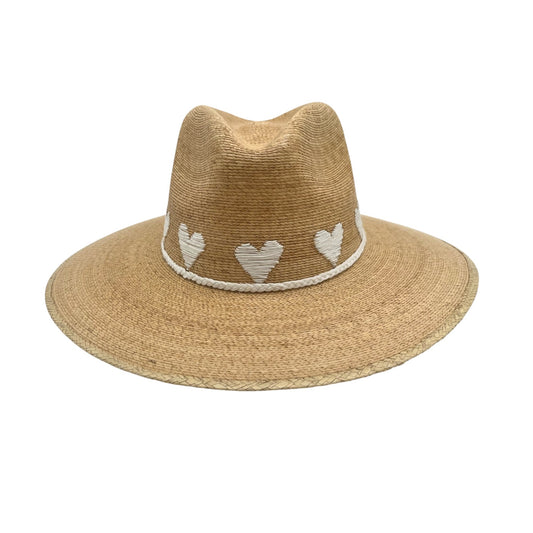 Sea Lovée Palm Leaf Hat (Tan with White Hearts)