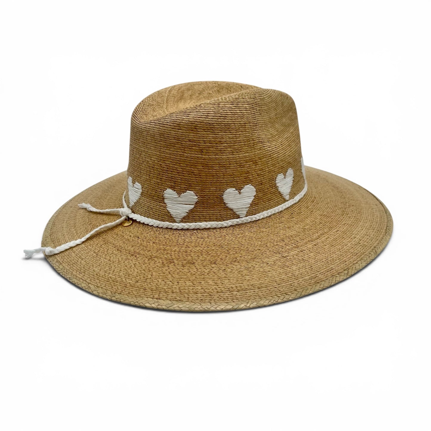 Sea Lovée Palm Leaf Hat (Tan with White Hearts)