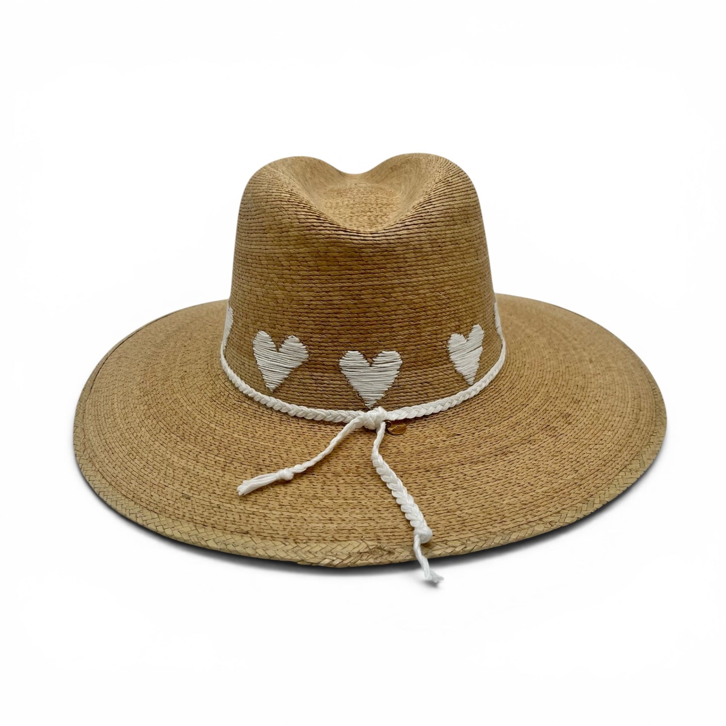 Sea Lovée Palm Leaf Hat (Tan with White Hearts)