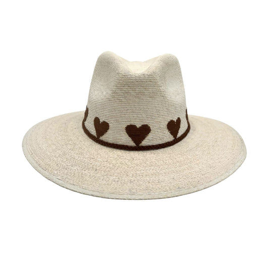 Sea Lovée Palm Leaf Hat (White with Chocolate Brown Hearts)