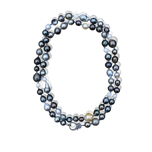 Short Tahitian Pearl Necklace With Pave Diamond Clasp