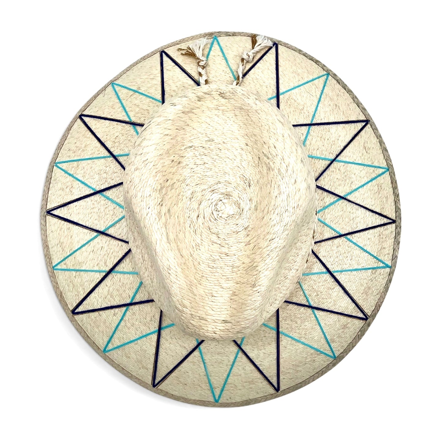 Sunrise Palm Leaf Hat (Natural with Bright Blue, Turq, Metallic Gold)