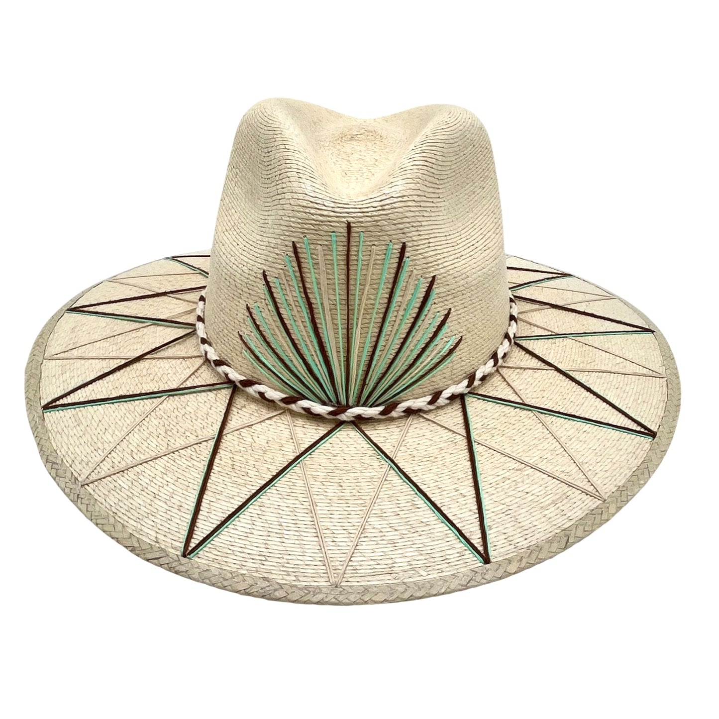 Sunrise Palm Leaf Hat (Natural with Mint, Brown, Ivory)