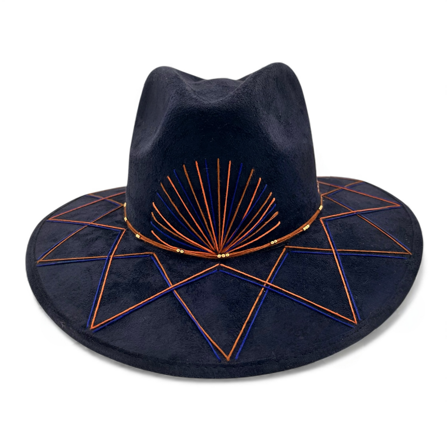 Sunrise Vegan Suede Wide Brim Fedora - Navy Blue