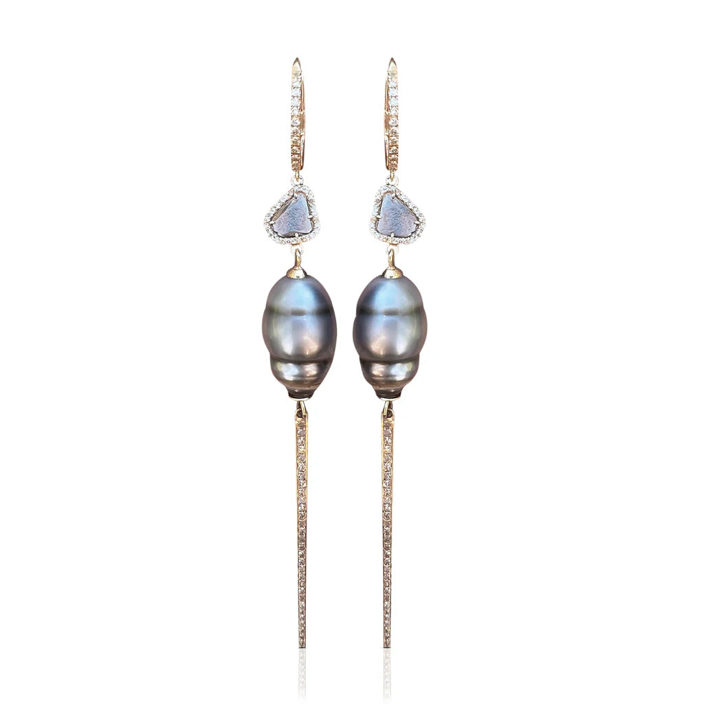 Tahitian Pearl and Diamond 14K Drop Earrings