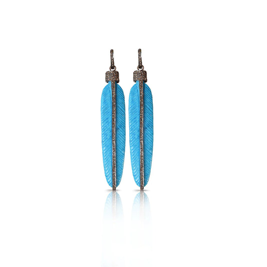 Carved Turquoise Feather Earrings