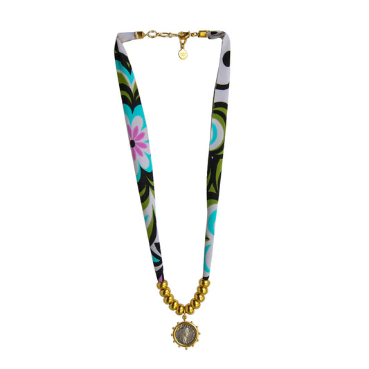 Two-Tone Fabric Necklace in Black Multi