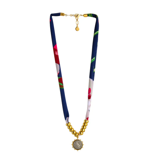 Two-Tone Fabric Necklace in Navy