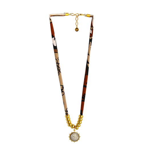 Two-Tone Fabric Necklace in Rust