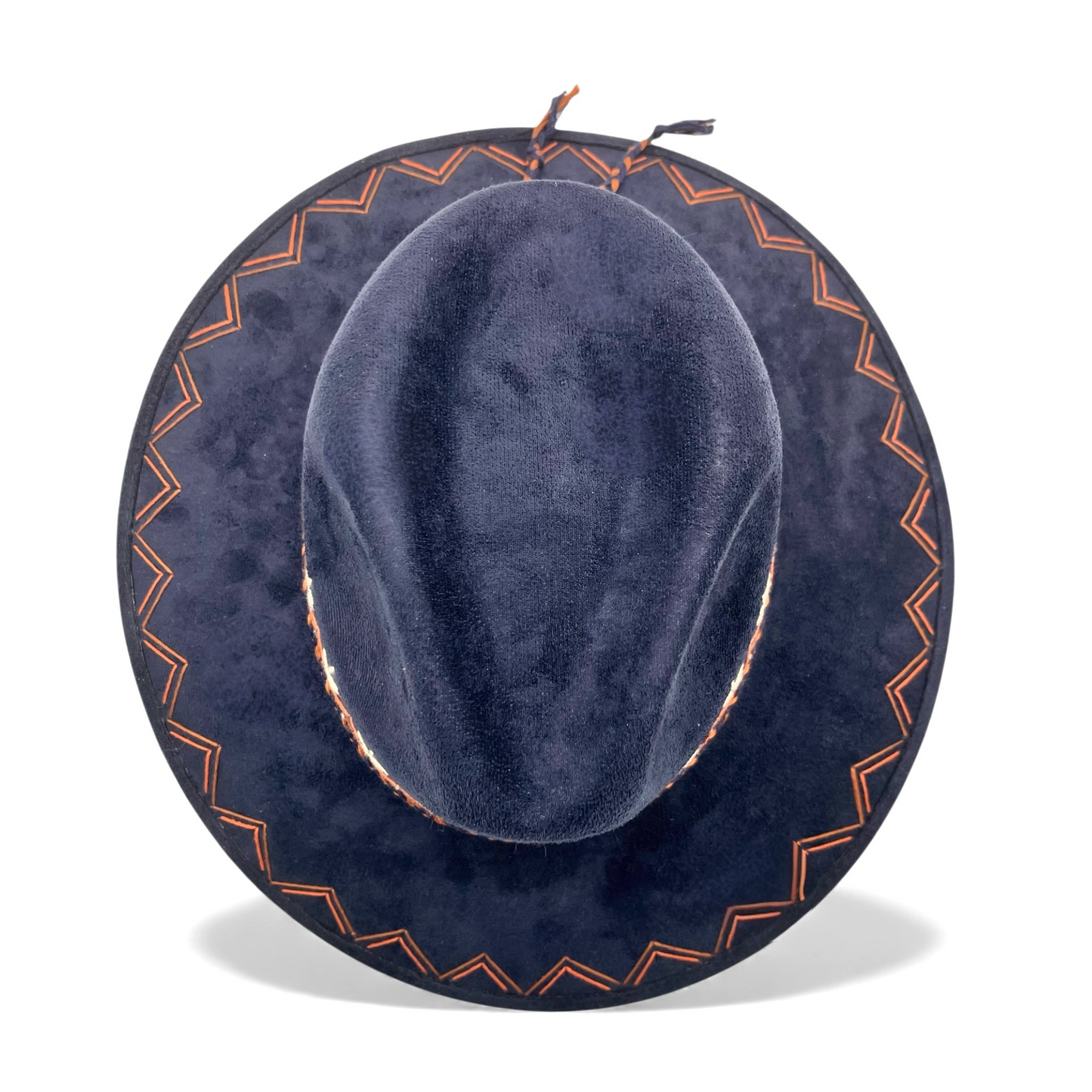 Zig Zag Vegan Suede Wide Brim Fedora - Navy Blue