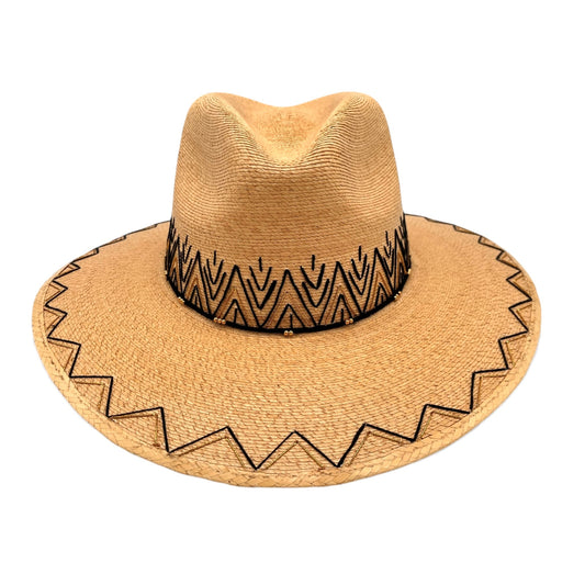 Zig Zag Palm Leaf Hat (Black-Metallic Gold-Curved Brim)