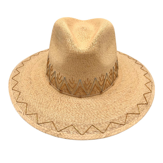 Zig Zag Palm Leaf Hat (Metallic Gold-Metallic Silver-Ivory-Curved Brim)