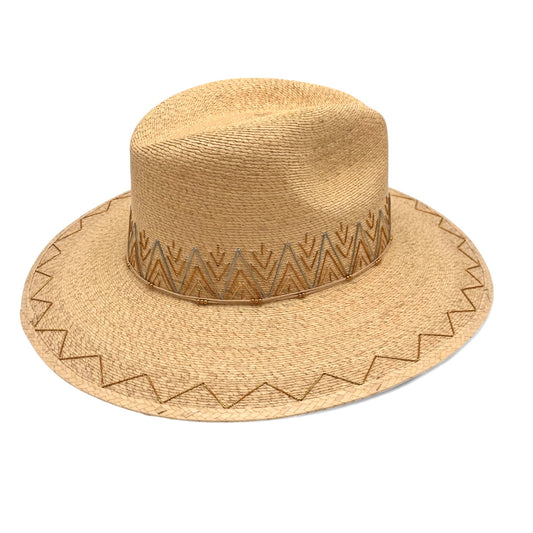 Zig Zag Palm Leaf Hat (Metallic Gold-Metallic Silver-Ivory-Curved Brim)