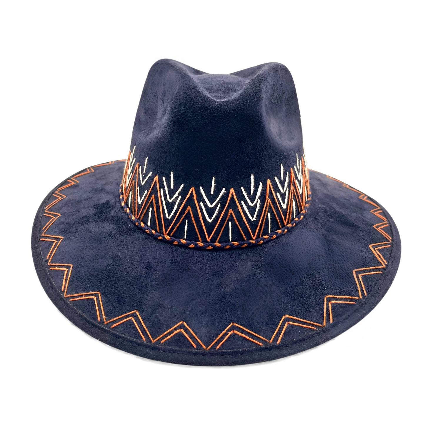 Zig Zag Vegan Suede Wide Brim Fedora - Navy Blue
