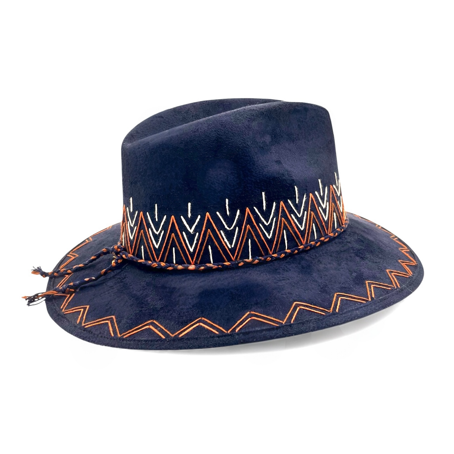 Zig Zag Vegan Suede Wide Brim Fedora - Navy Blue