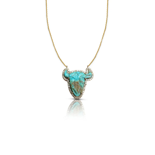 14K Turquoise Bull Necklace