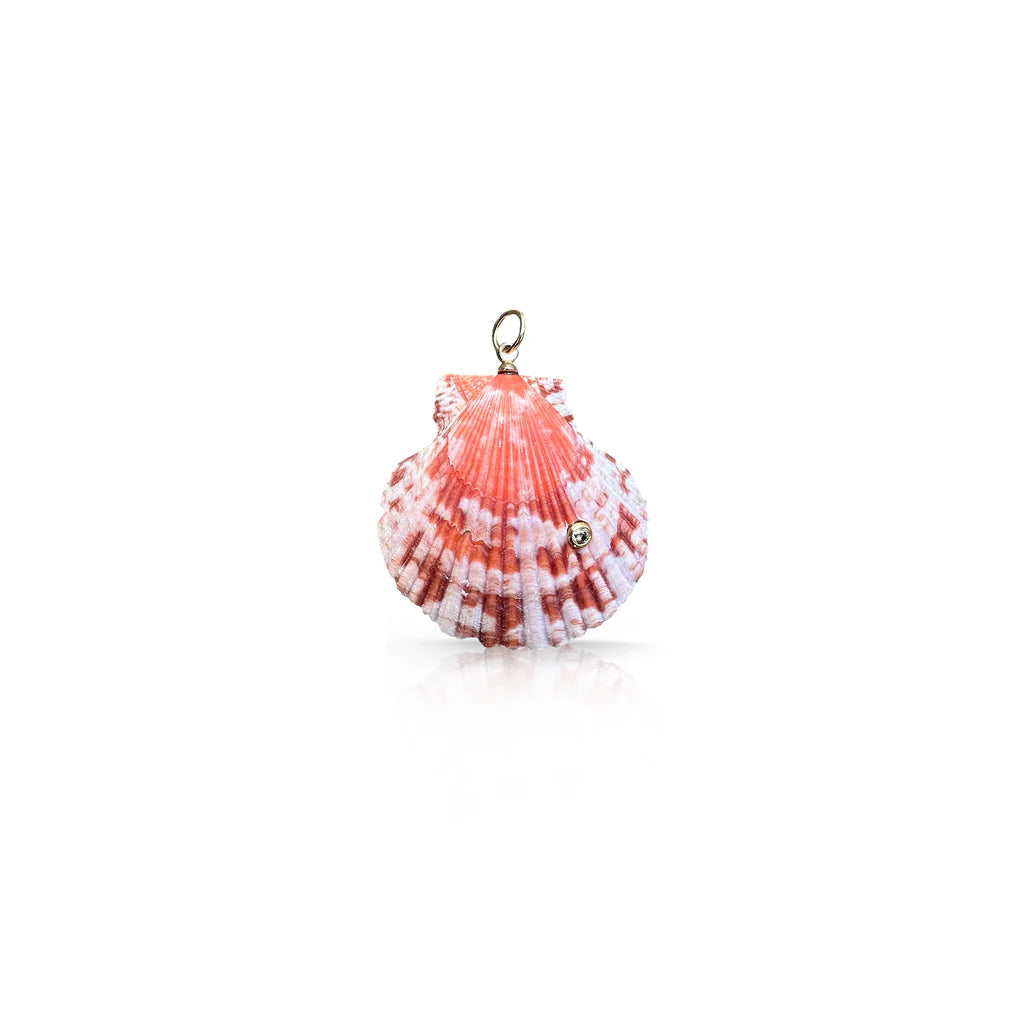 14K and Diamond Coral Scallop Shell Charm