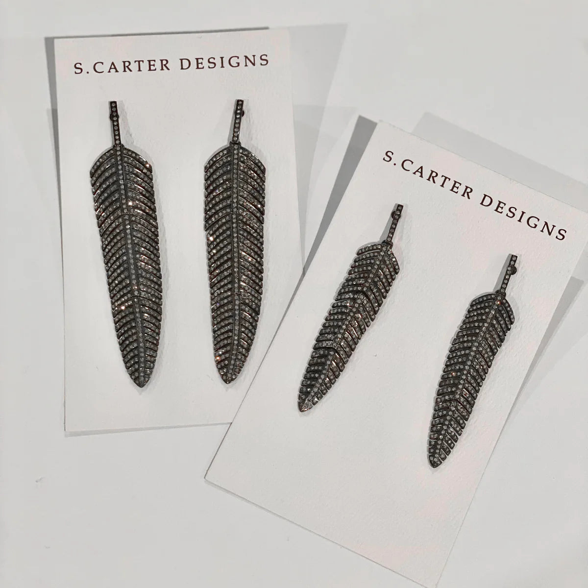 Full Pave Feather Earrings (Small and Large)