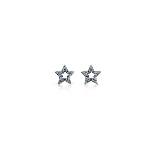 14k White Gold Diamond Star Stud Earrings