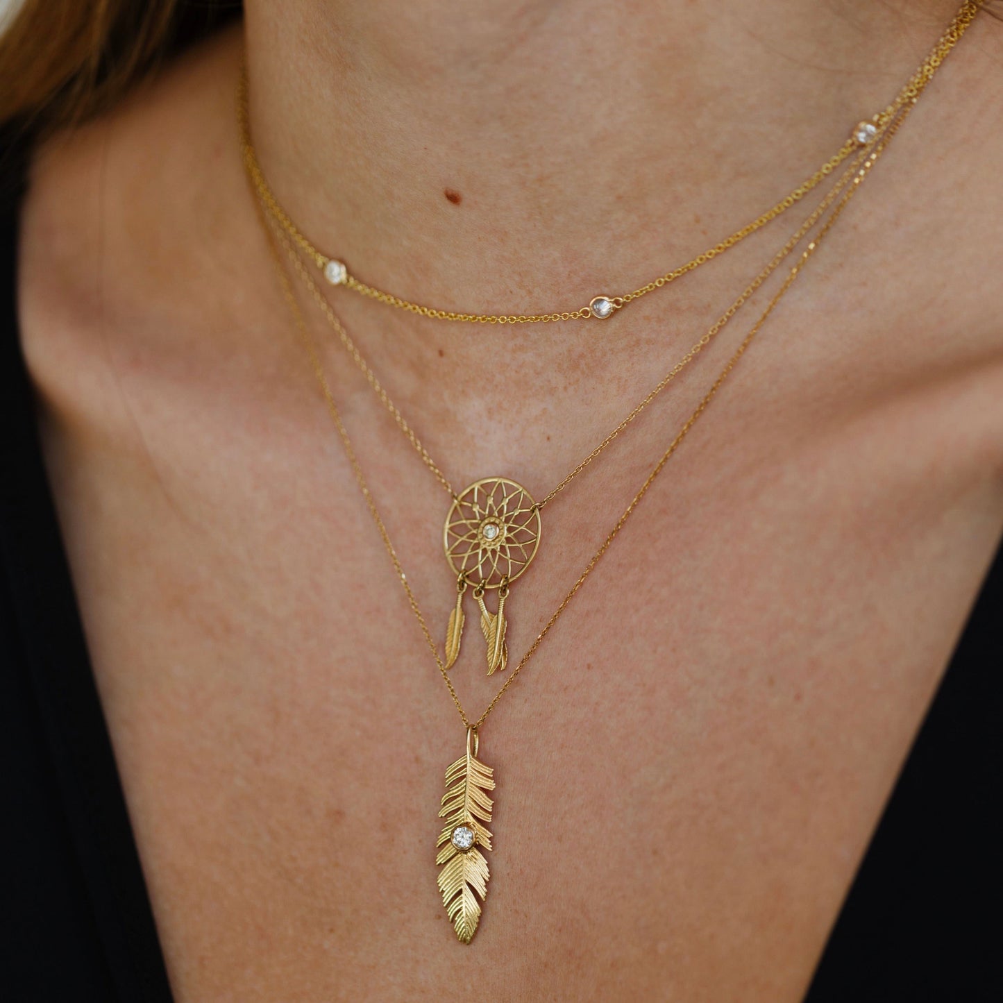 14k Bezel Set Feather Necklace
