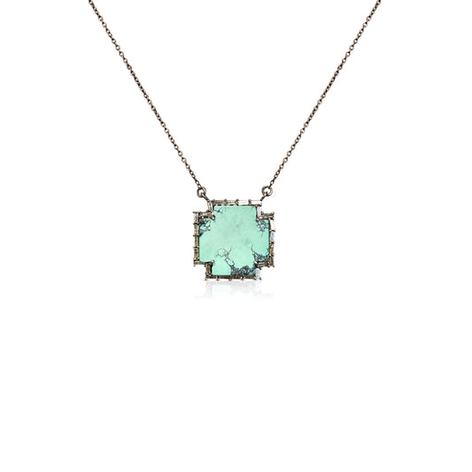 Mini Silver Turquoise Cross Baguette Necklace