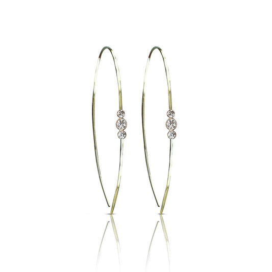 14k Hammered 3 Diamond Earrings