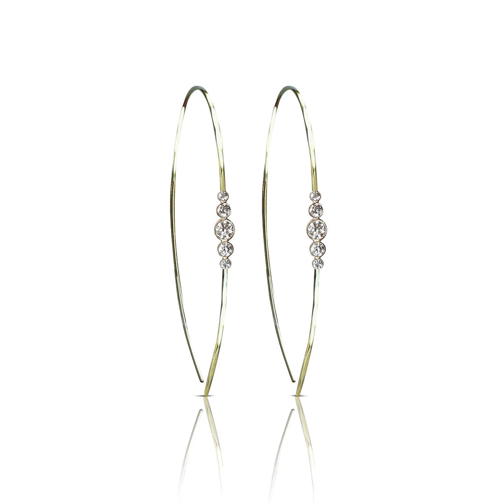 14k Hammered 5 Diamond Earrings