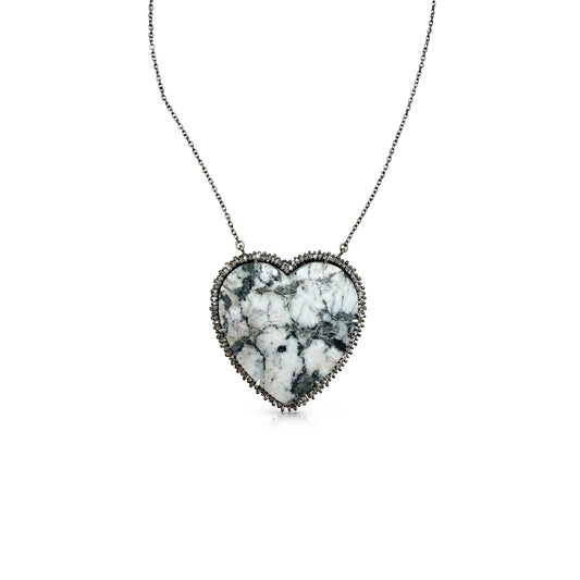 Large White Buffalo Baguette Heart Necklace