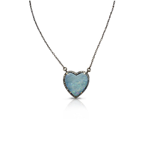 Boulder Opal Heart Charm Necklace
