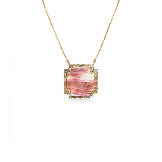 14k Small Spiney Oyster Shell Cross Baguette Necklace