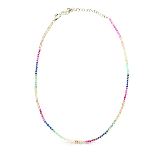 Rainbow Sapphire and 14K Tennis Necklace